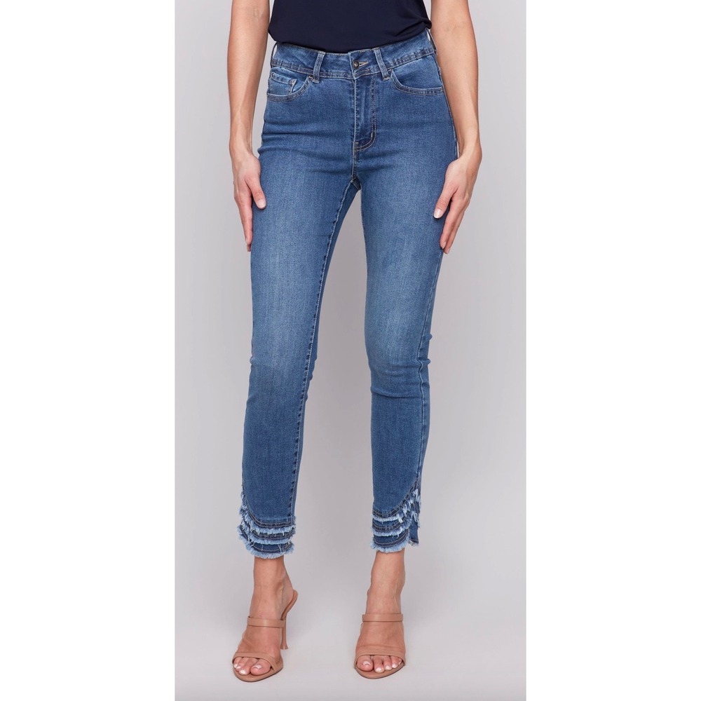 Charlie B Blue Frayed Tulip Hem High Rise Skinny Jeans Size 6 Y2K Mcbling Casual